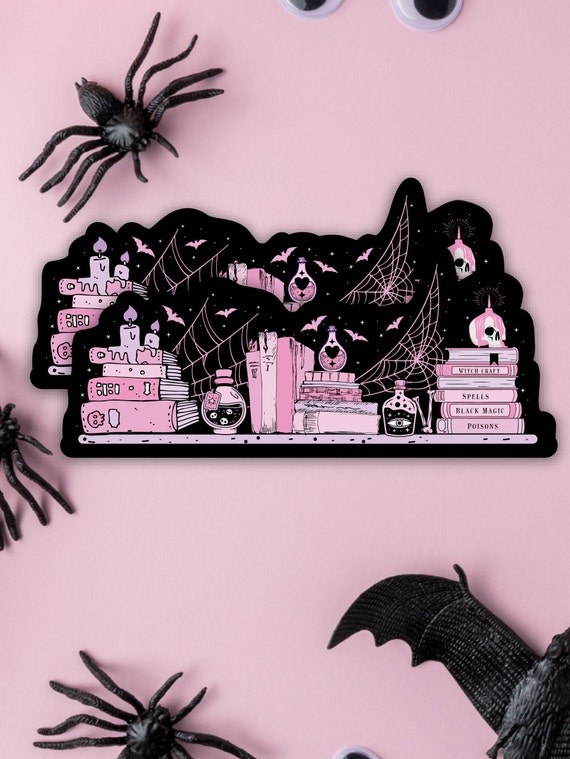 Pink Halloween Bookshelf Sticker| Pastel Witch Bookshelf Sticker| Pastel Goth Book Sticker| Spooky Book Lover| Bookish