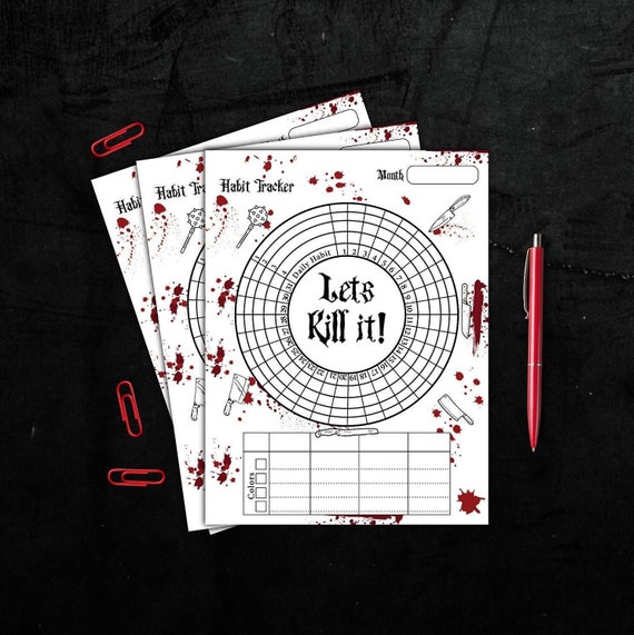 Gothic Printable Habit Tracker| Blood Splatter Goal Tracker File| Killing It Personal Growth Tracker