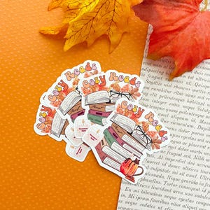 Fall Bookish Sticker| Fall Book Stack Sticker| Books and Pumpkin Spice| Spicy Book Reader image 5