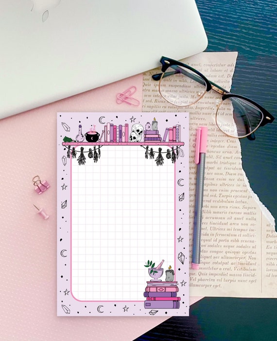 Pink Witch Notepad| Pink Halloween Notepad| Coven Bookish Memo Pad| Halloween Bookish