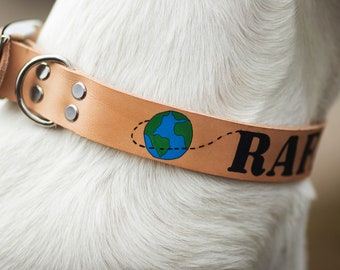 Lederhalsband “Traveldog”, frei Hand bemaltes Lederhalsband