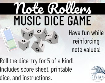 Note Rollers - Musical Dice Game (Learn note durations and score points!) DIGITAL DOWNLOAD