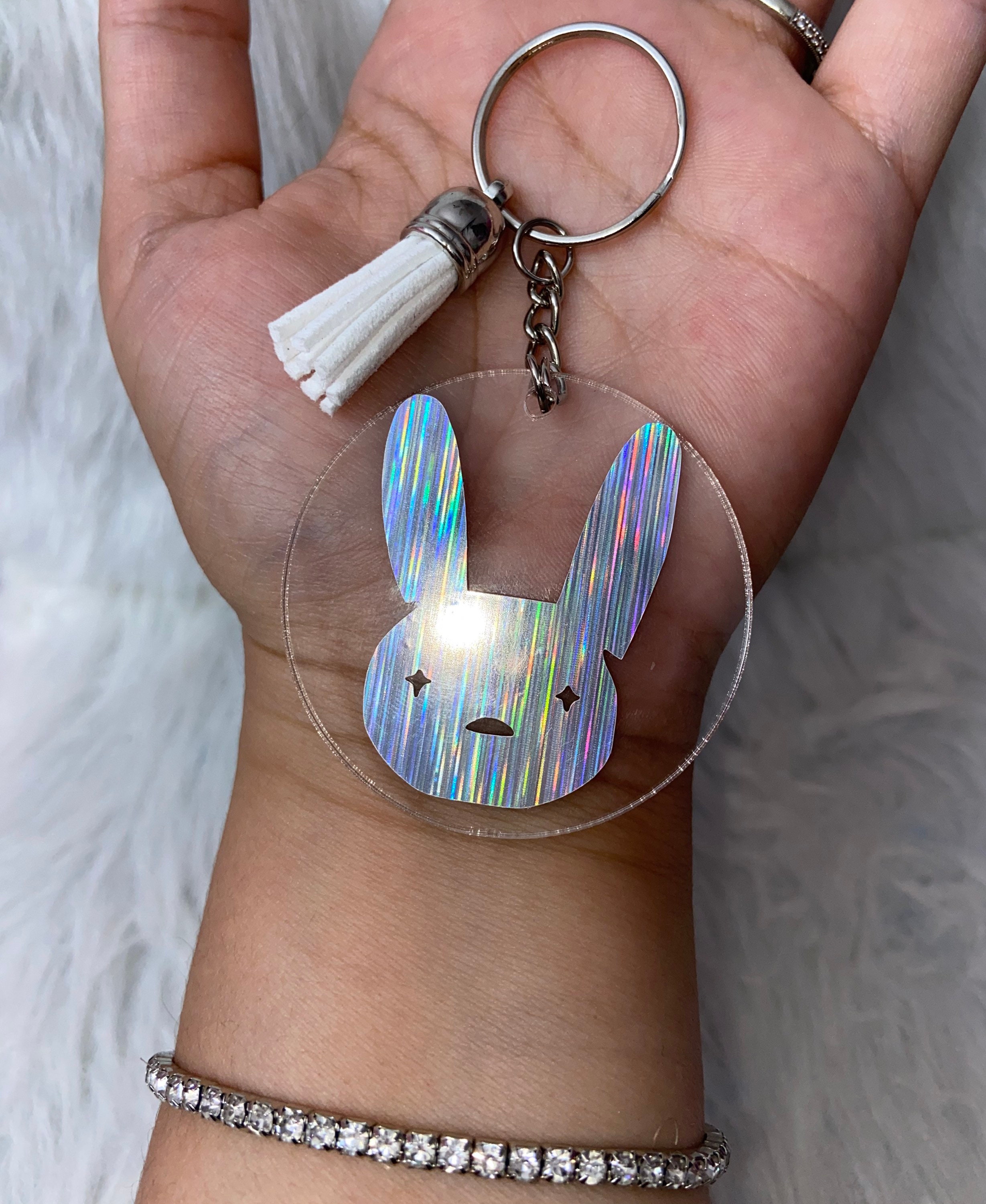 Bad Bunny Holographic Keychain Etsy