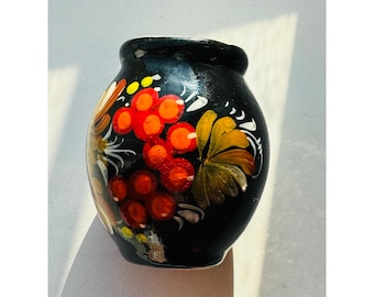 Small Hand Painted  Vase with Ukrainian Petrykivka Painting Folk Art  Mother's Day Gift Authentic Handmade Miniature ornament.