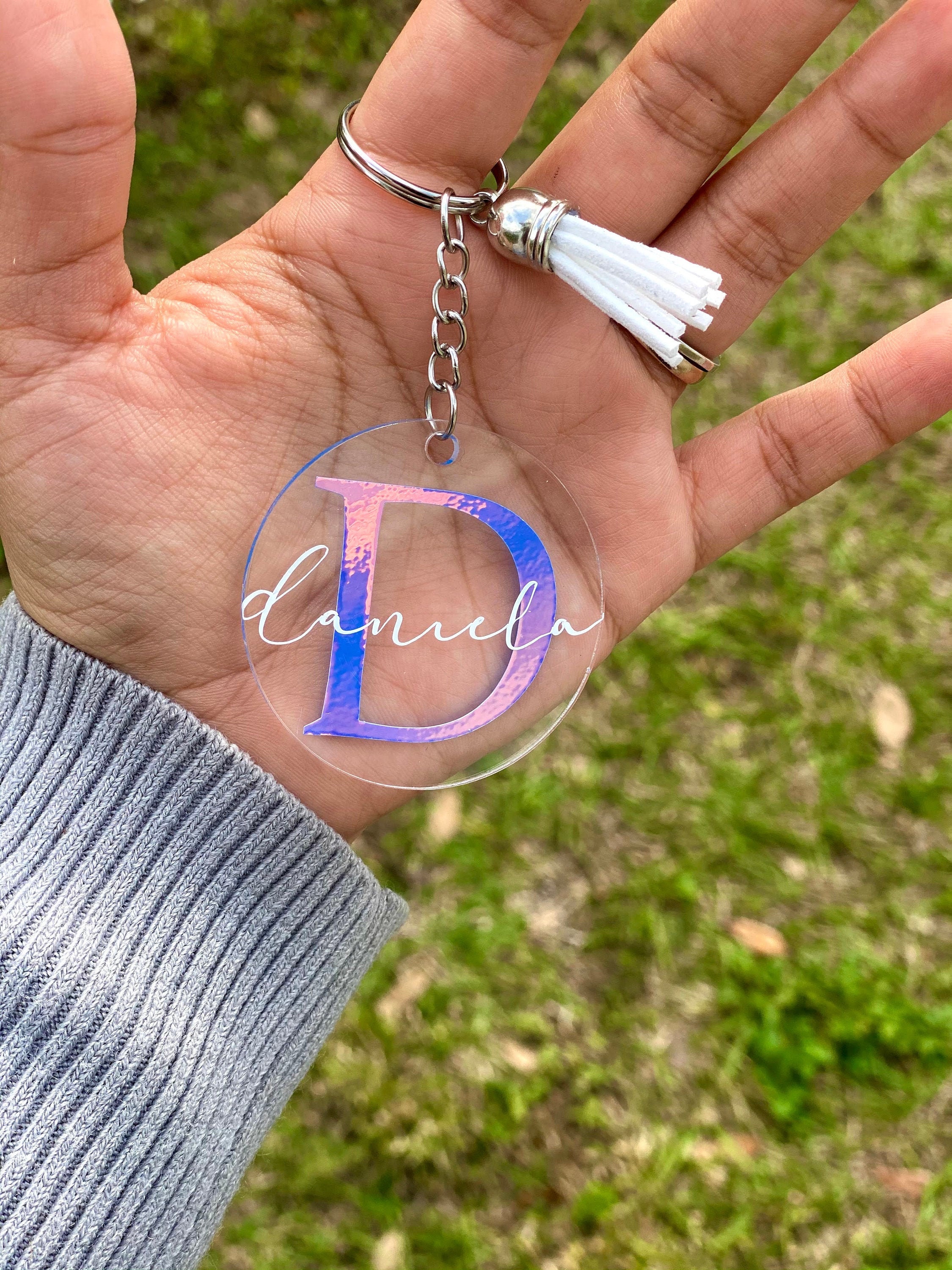 Personalized Round Acrylic Keychains with Vinyl Decals Etsy