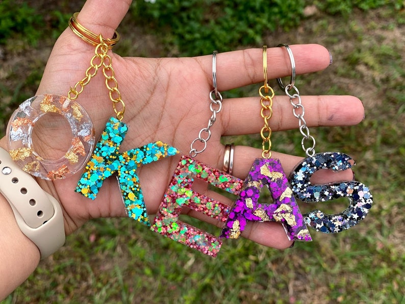 Custom Initial Resin Keychain Personalized Letter Keychain Custom Alphabet Keychain Letter Keychains Resin Keychain