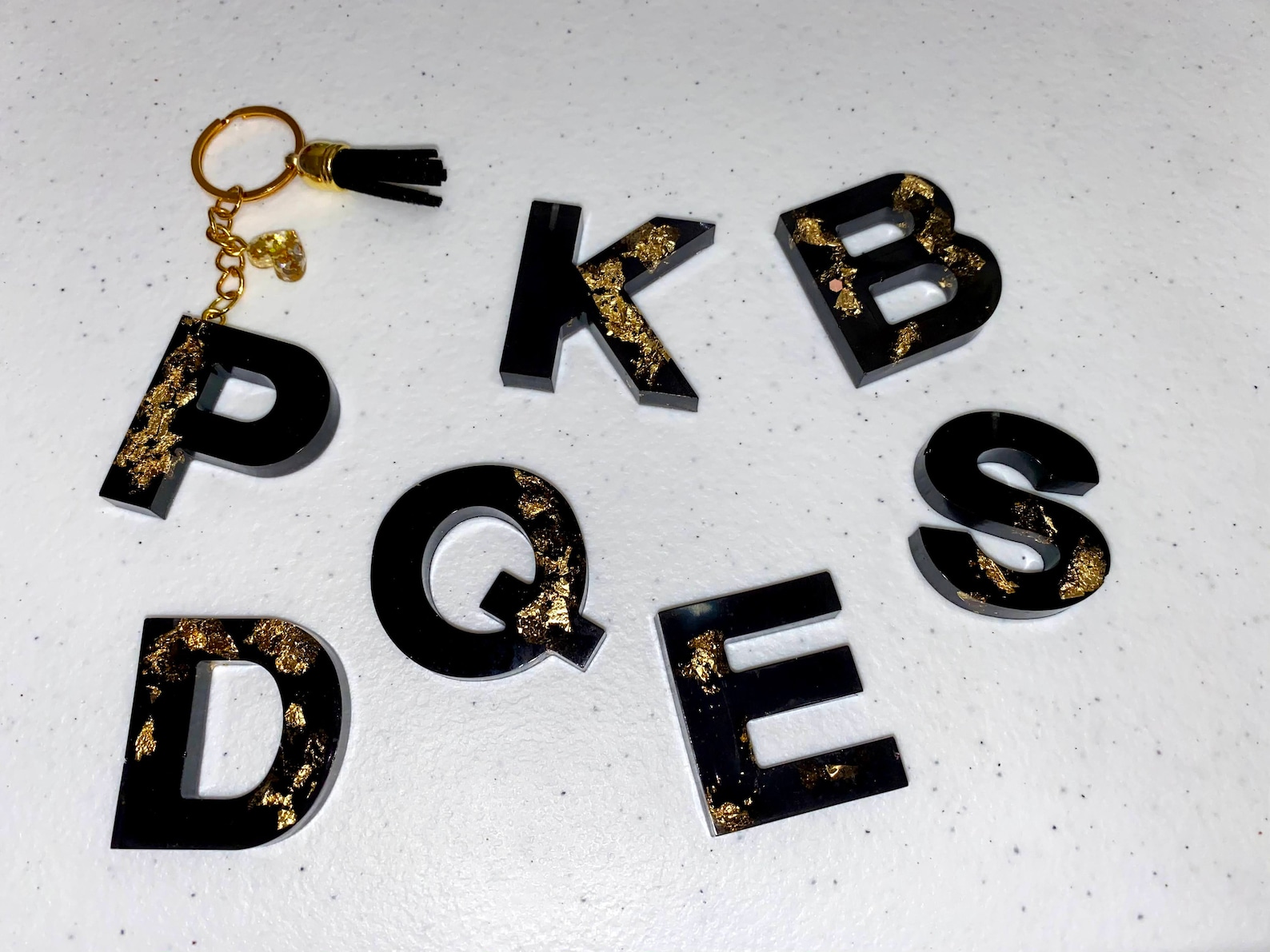Black and Gold Initial Resin Keychain Letter Keychains Etsy