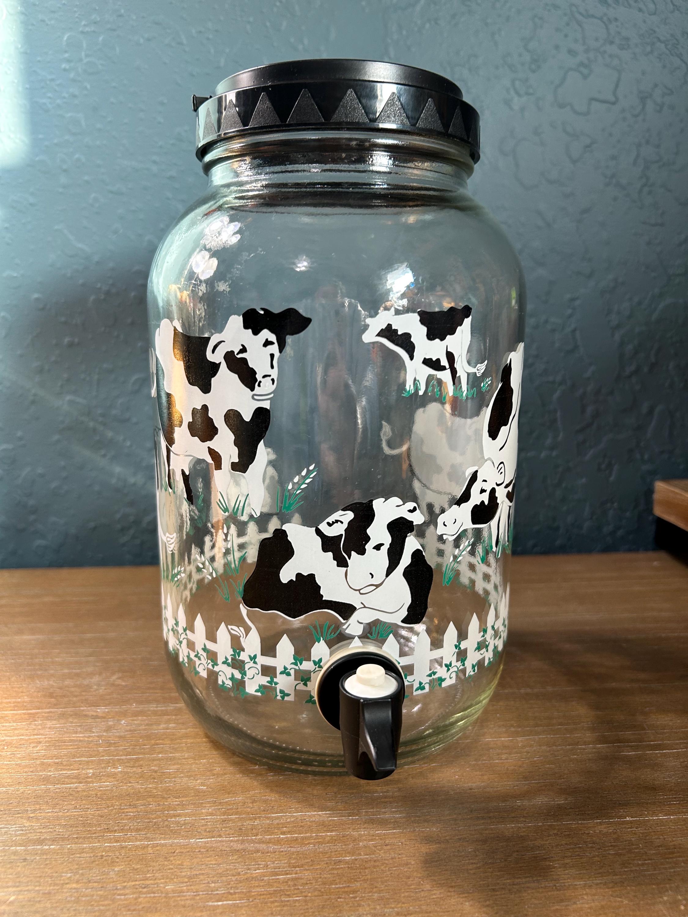Vintage Holstein Cow 1 Gallon Sun Tea Jar Beverage Dispenser With