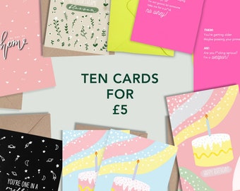 Bundle of 10 Greeting Cards | Birthday Cards | Multipack Cards | Funny Greetings Cards | Card Pack