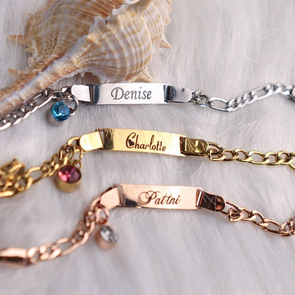 Pulsera de nombre de bebé ajustable personalizada, regalo de identificación de niño pequeño, nombre del bebé con piedra de nacimiento, pulsera personalizada para niños niña