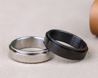 Custom Engraved 6mm Black/Silver Steel Spinner Ring, Unisex Ring, Stainless Steel Ring, Spinner Ring,Custom Engraved Ring, Gift for her