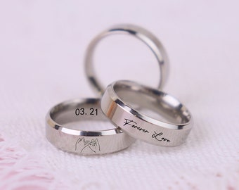 Personalised Ring, 6mm Custom Engraved ring,Couple ring, Name Date Coordinates, Unique Gift,Gift for mom,dad,Gift forher,Gift for him her