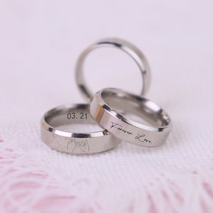 Bague personnalisée, 6 mm, bague gravée personnalisée, bague pour couple, nom date coordonnées, cadeau unique, cadeau pour maman, papa, cadeau pour elle, cadeau pour lui elle