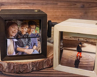 Macchina animatrice personalizzata per la festa del papà, album fotografico con movimento meccanico della mano, regalo personalizzato per lui e per lei, artigianato fotografico in legno