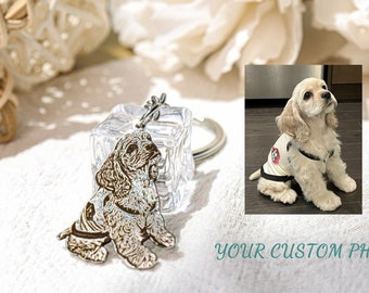 Personalized Pet Dog Memorial Keyring, Cat Picture Keychains, Engraved Pet Portrait Key Chain, Key Ring for Pet Loss, Pet Memorial Gift