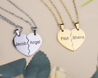 Custom Lovers Necklace,Couple necklace, heart necklace, 2 pieces magnetic friendship necklace, Mother's Day gift, gift for her