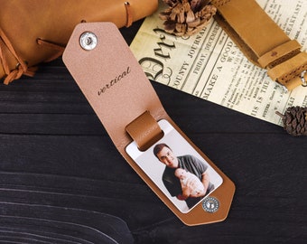 Personalised Dad Leather Photo Keyring,Gift for New Dad, Couples Keychain, Anniversary Gift, Mother's Day Gift,Present Daddy Dada Father