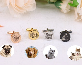 Boutons de manchette personnalisés, boutons de manchette portrait d'animal de compagnie - boutons de manchette commémoratifs - cadeau de marié de la mariée le jour du mariage - cadeau de mariage personnalisé pour lui