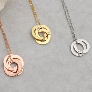 Collar con nombre personalizado, collar con círculos entrelazados, collar con nombre grabado, collar con fecha personalizado, regalos para el día de la madre, regalos de cumpleaños