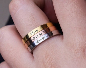 Anelli impilabili Anelli impilabili Anello inciso Anello personalizzato Anello personalizzato Anello in oro impilabile per donne Anelli iniziali Anello con nome per lei e la mamma