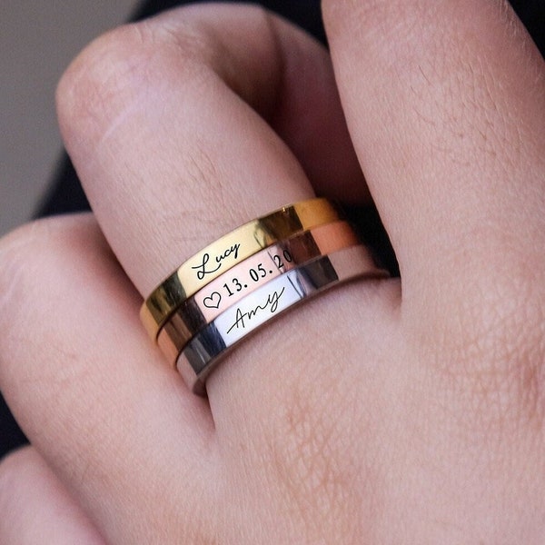 Stackable Rings Stacking Rings Engraved Ring Custom Ring Personalized Ring Gold Ring Stack for Women Initial Rings Name ring for her and mom