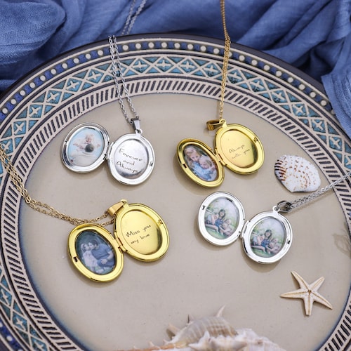 Vintage Locket Necklace with Engraving, Custom Engraved Locket Photo/Picture Necklace, Handwriting Mother's Day Gift for Mom/Grandma