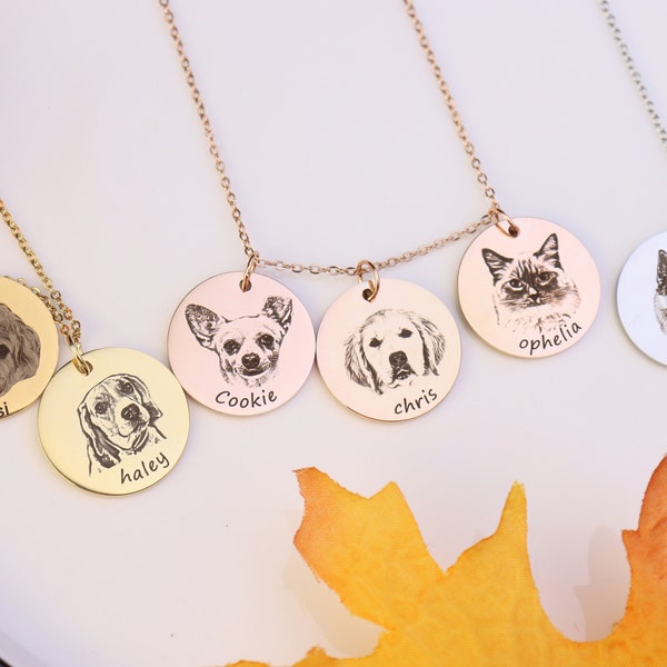 Custom Pet Photo Necklace Dog Memorial Gifts  Pet Portrait Cat Custom Dog Pet Loss Gift Personalized Pet Jewelry,Gift for Him&Her