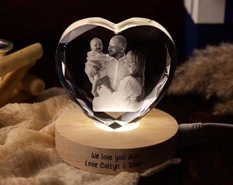 Personalized Heart Crystal Photo Portrait,Custom Portrait in Crystal Light,Custom 3D Crystal Photo,Creative Anniversary gift,Christmas Gift