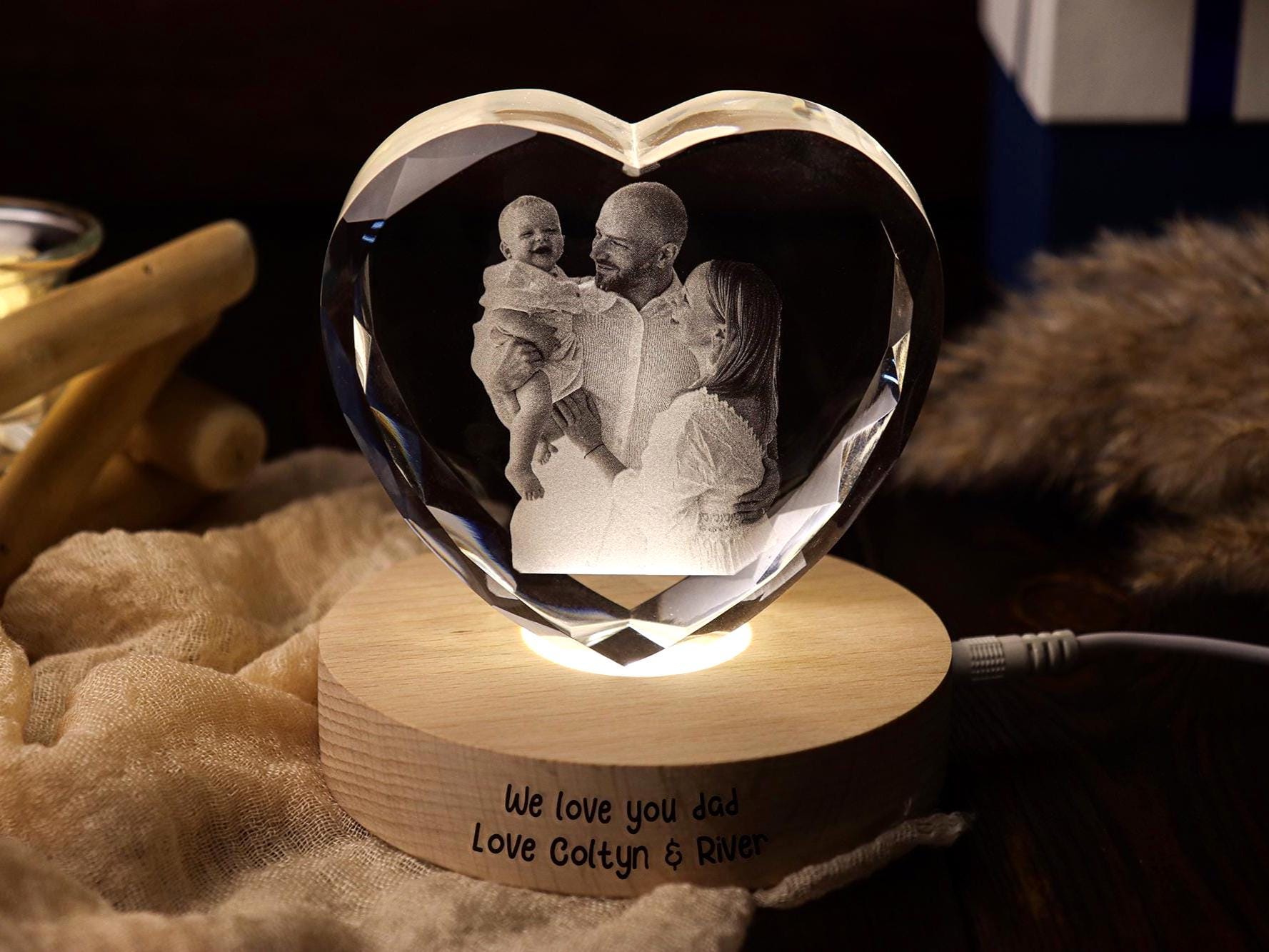 Foto olografica personalizzata 3D personalizzata incisa all'interno del cristallo con la tua foto incisa cornice per foto anniversario di matrimonio regali di compleanno di Natale