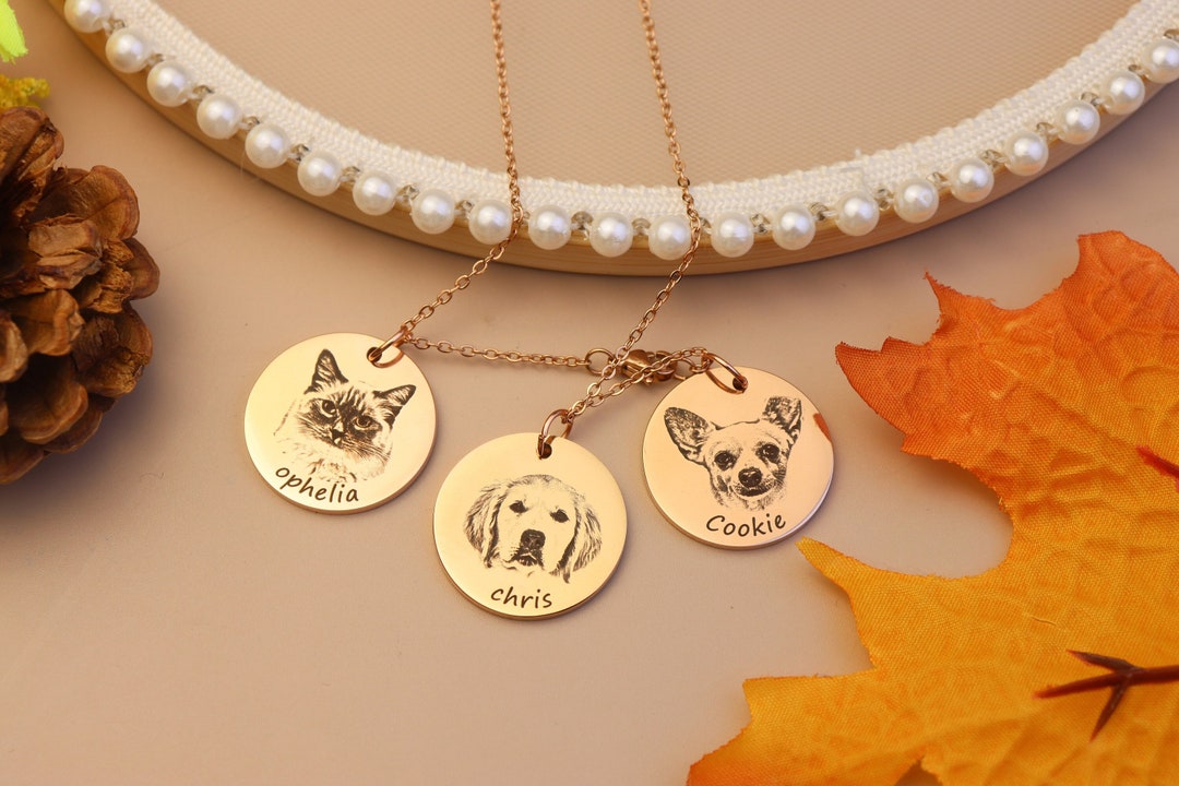 Custom Pet Necklace Dog Memorial Gifts Christmas Gift Pet Portrait Cat