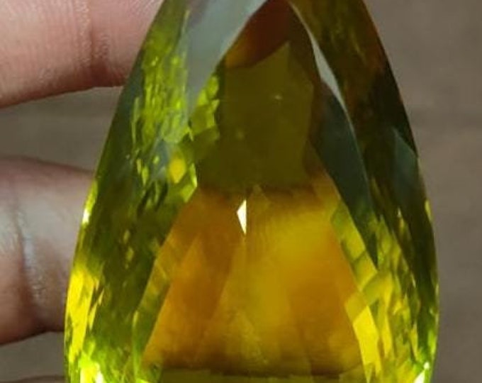 Lemon Quartz Gemstone, Lemon Quartz Faceted Elongated Pear Cut Gemstone Big Size Top Quality Lemon Gemstone 425 Carat