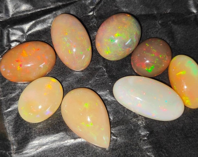 White Opal Cabochon: Stunning Loose Gemstone for Jewelry Making, 120 Carat,Natural white Rainbow fire Ethiopian opal cabochon, 8 pcs lot