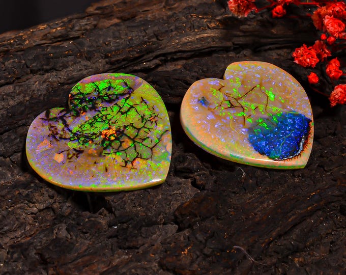 Beautiful Top Grade Quality 100% Natural Monarch Opal Heart Shape Cabochon Gemstone Pair For Making Earrings 39X39X4 MM 69.50 Cts. KR43-54