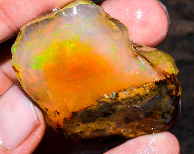 Opal Rough Gemstone, Natural Crystal Opal Rough,Welo Fire Crystal Opal, Flashy Fire Specimens Ethiopian Opal Raw, Oil Opal Rough,129.00 Cts.