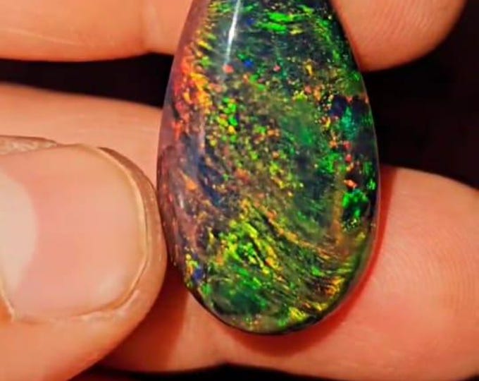 20 Carat Excellent Top Grade Quality 100% Natural Black Ethiopian Opal Pear Shape Cabochon Gemstone For Making Jewellery