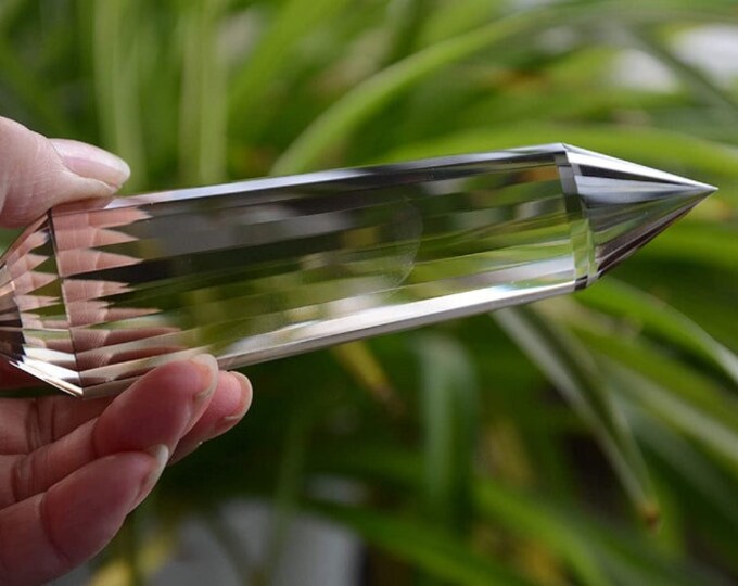 Real Tibet Himalayan High Altitude Clear 24 Sided Phantom Crystal Point Quartz Vogel Wand 5.40 Inch Spiritual Reiki Healing 5.84 inch