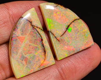 Monarch Opal Cabochon Pair: Natural Gemstone for Earrings (25X18X2 MM, 15.50 Cts)
