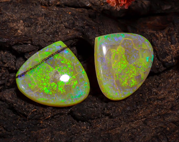 Monarch Opal Sterling Fine Opal Gems Heart Shape Cabochon Gemstone Pair For Making Earrings 17X19X4 MM 12.00 Cts. KR43-13