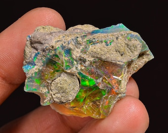 Ethiopian Opal Rough Gemstone: Natural Fire Opal for Jewelry Making (35X25X16MM, 53.50 Cts.
