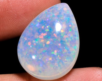 Ethiopian Opal Cabochon: 14.50 Crt White Rainbow Gemstone