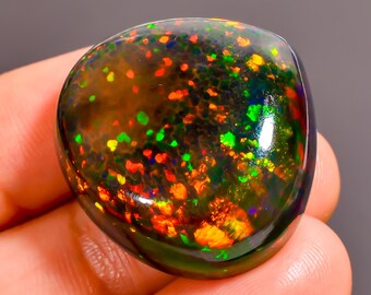 40.50 Ct Black Ethiopian Opal | Heart Shape Cabochon Gemstone 24x26 mm Jewelry