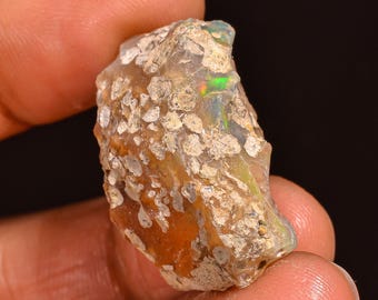 Ethiopian Opal Rough Gemstone: Natural Fire Opal for Jewelry Making (26X16X13 MM, 24.00 Cts.)