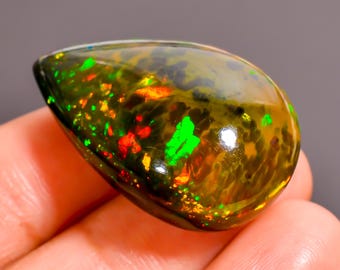 36.50 Ct Black Ethiopian Opal | Pear Shape Cabochon Gemstone 30x19 mm Jewelry