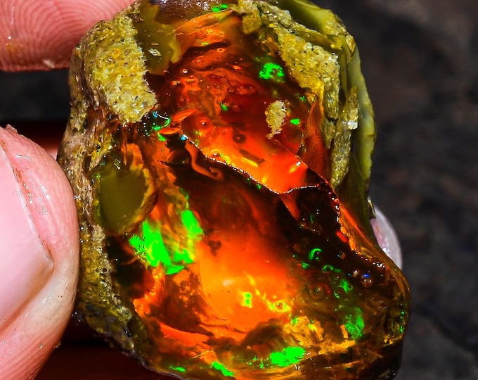 Opal Rough Gemstone, Natural Crystal Opal Rough,Welo Fire Crystal Opal, Flashy Fire Specimens Ethiopian Opal Raw, Oil Opal Rough, 8.8 Cts.