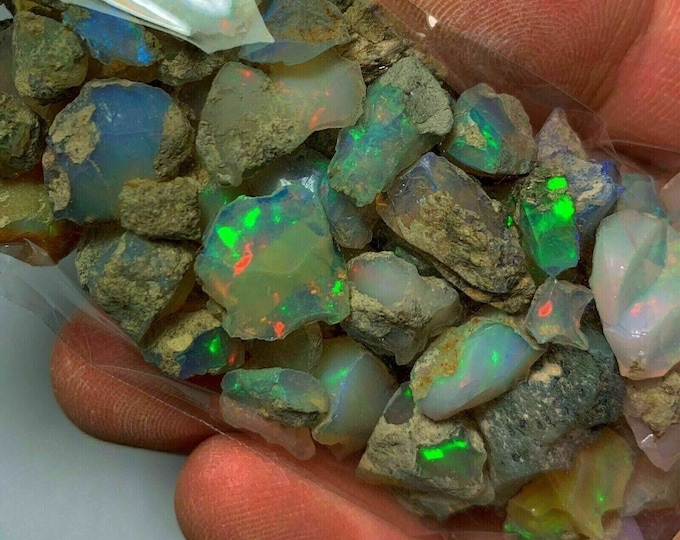 Cut Grade Opal Rough Lot 25 Pieces Natural Ethiopian Opal rough Suitable For Cutting & Jewelry Dry Opal Raw Gemstone Fire Opal Crystal