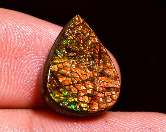 Immaculate Top Grade Quality 100% Natural Ammolite Pear Shape Cabochon Loose Gemstone For Making Jewelry 15X11X4 MM 06.50 Cts. KR41-38