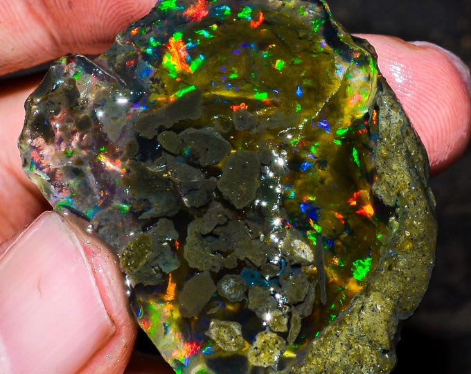 Opal Rough Gemstone, Natural Crystal Opal Rough,Welo Fire Crystal Opal, Flashy Fire Specimens Ethiopian Opal Raw, Oil Opal Rough,74.00 Cts.