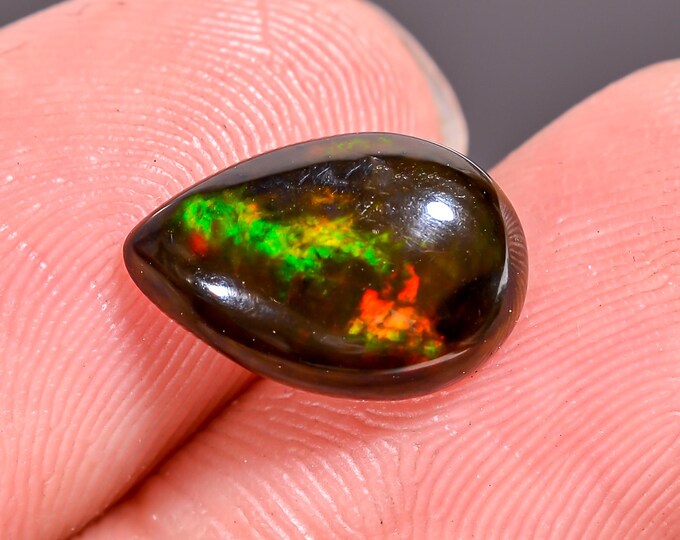 01.60 Cts. Natural Black Opal Cabochon, Iridescent Gemstone for Crafting, Perfect Gift for October Birthdays