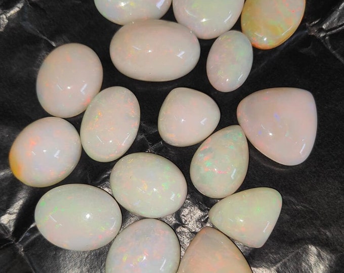 White Opal Cabochon: Stunning Loose Gemstone for Jewelry Making, 472.25 Carat,Natural white Rainbow fire Ethiopian opal cabochon, 16 pcs lot