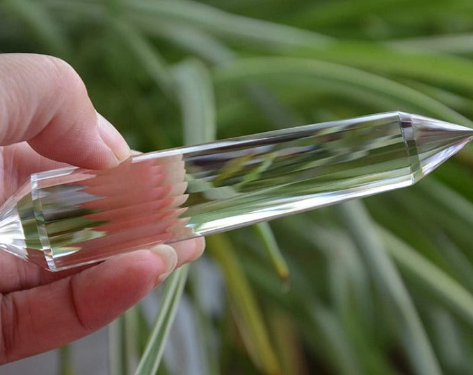 Hand Cut Real Tibet Indian Himalayan High Altitude Water Clear 24 Sided Crystal Point Quartz Vogel Wand 4.56 Inch Spiritual Reiki Healing